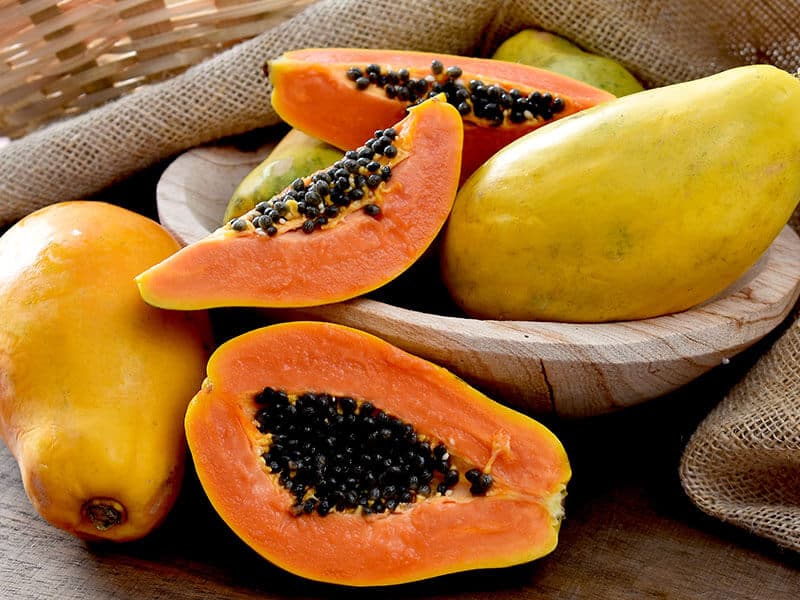 Papaya Fruits Wooden Pot