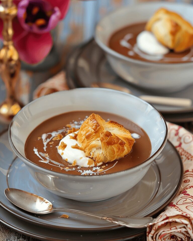Velvety Chocolate Soup with Croissant Croutons Recipe