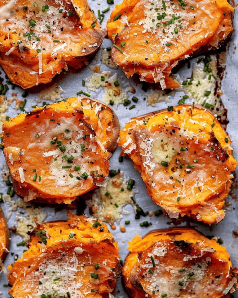 Crispy Garlic Butter Smashed Sweet Potatoes With Parmesan Recipe