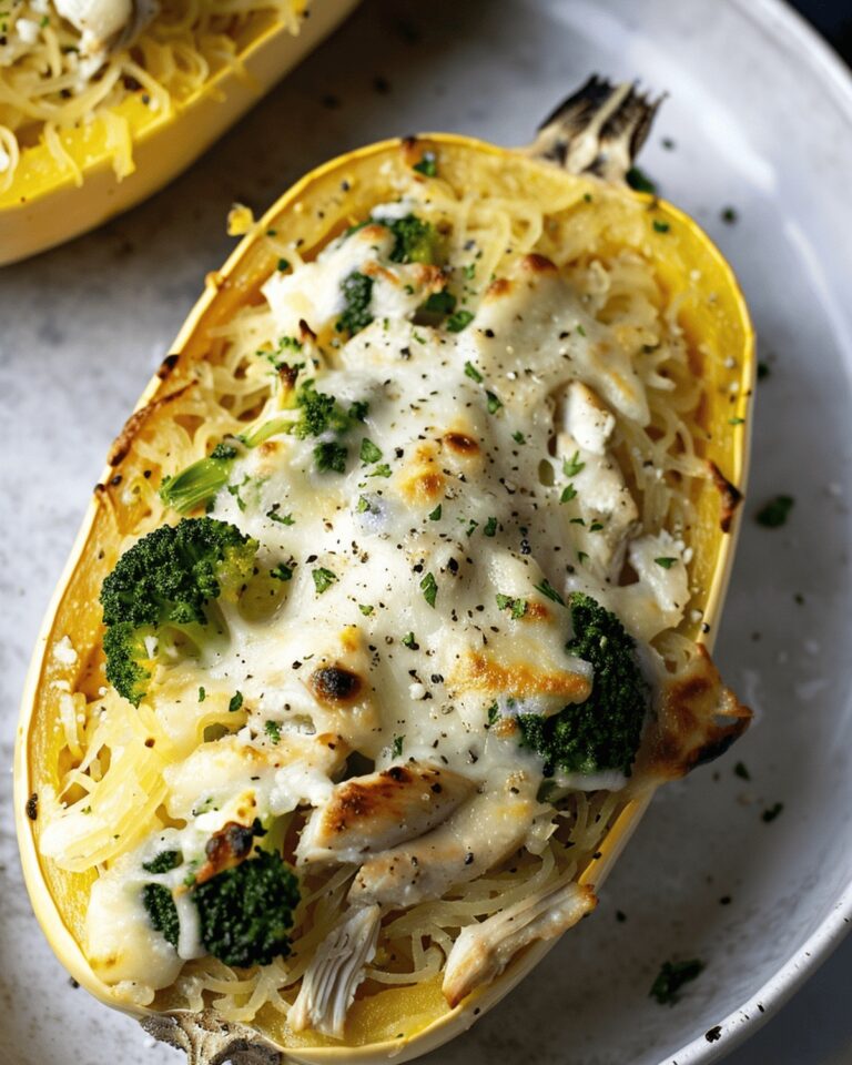 Cheesy Chicken and Broccoli Stuffed Spaghetti Squash Recipe
