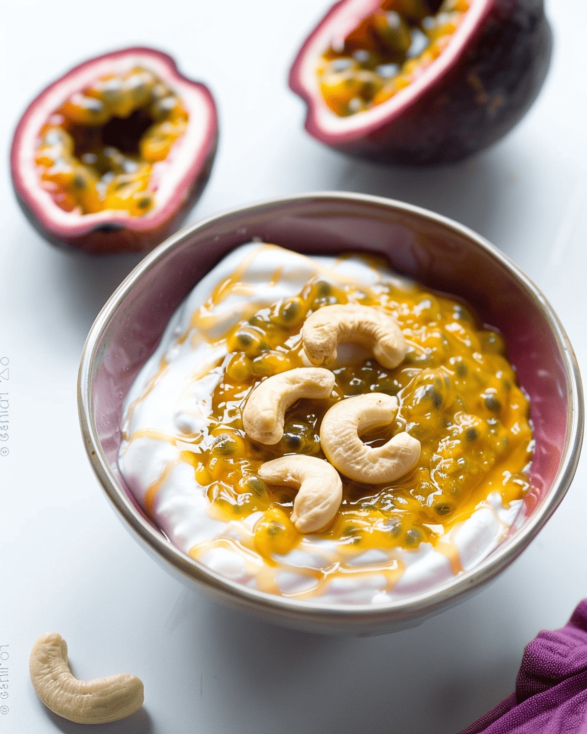 Passion Fruit Greek Yogurt with Cashews and Honey Recipe