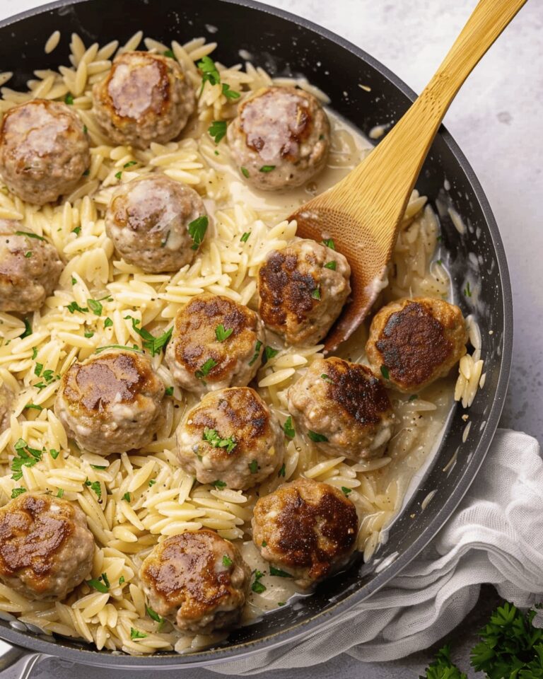 Hearty One Pan Chicken Meatballs with Orzo Recipe