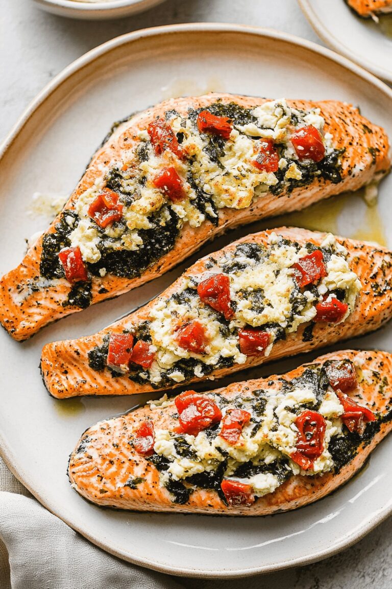 Succulent Stuffed Salmon With Spinach & Feta Recipe