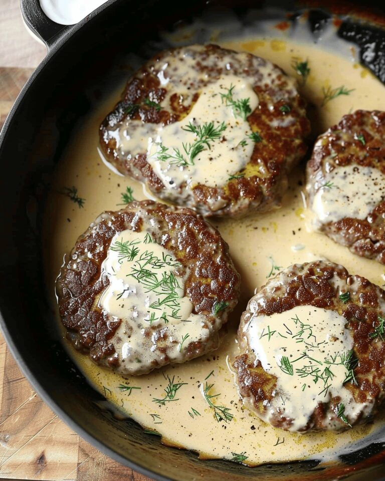 Hearty Hamburger Steaks in Dreamy Dill Sauce Recipe