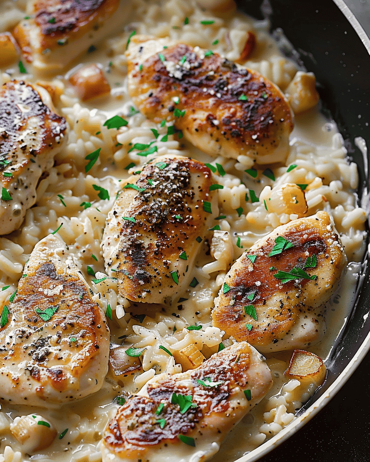 One-Pan Creamy Parmesan Chicken & Rice Recipe