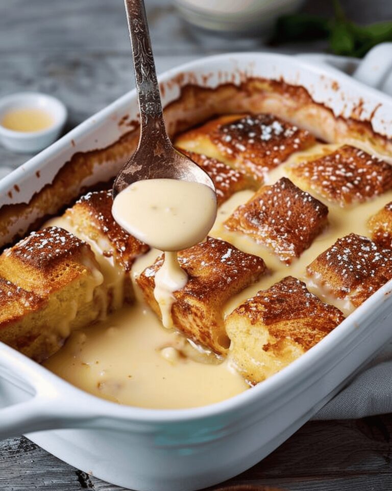 Luscious Bread Pudding in Casserole with Vanilla Sauce Recipe