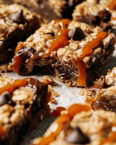 Gooey Salted Caramel Chocolate Chip Oat Cookie Bars Recipe