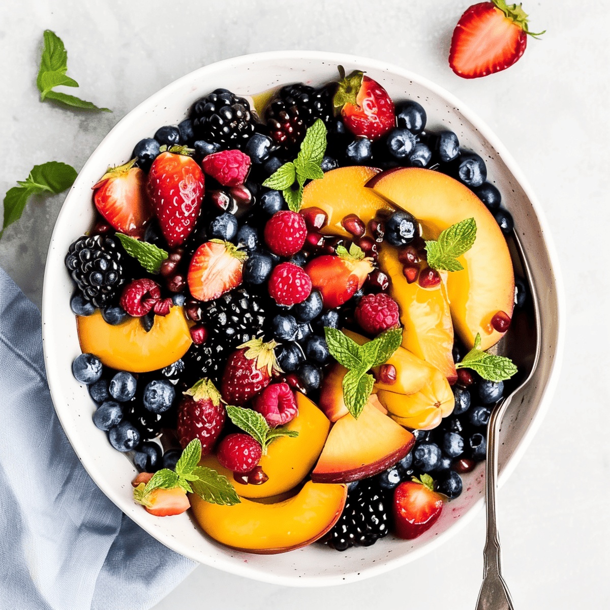 Honey Lime Basil Peach Fruit Salad Recipe