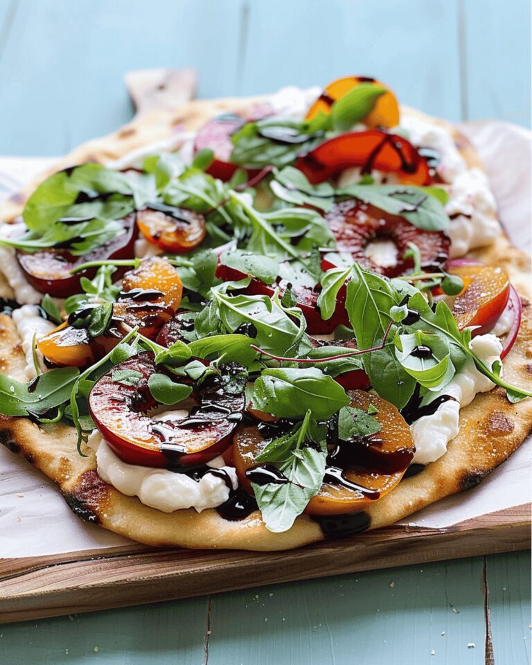 Plum & Burrata Flatbread with Balsamic and Arugula Recipe