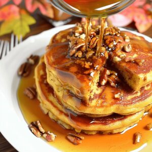 Pumpkin Pancakes with Cinnamon Pecan Syrup Recipe