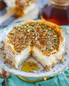 Homemade Pistachio Honey Baklava Cheesecake Recipe