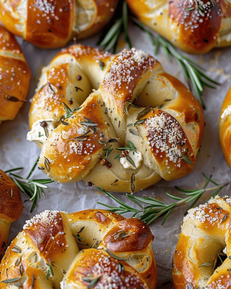 Gooey Mozzarella Stuffed Rosemary and Parmesan Soft Pretzels Recipe