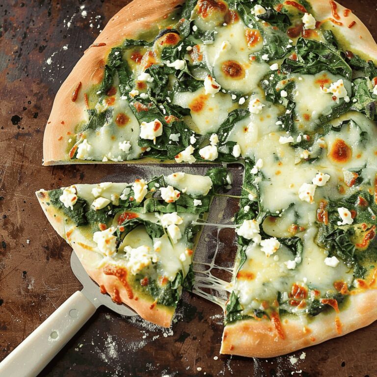 Golden Three Cheese Pesto Spinach Flatbread Pizza Recipe