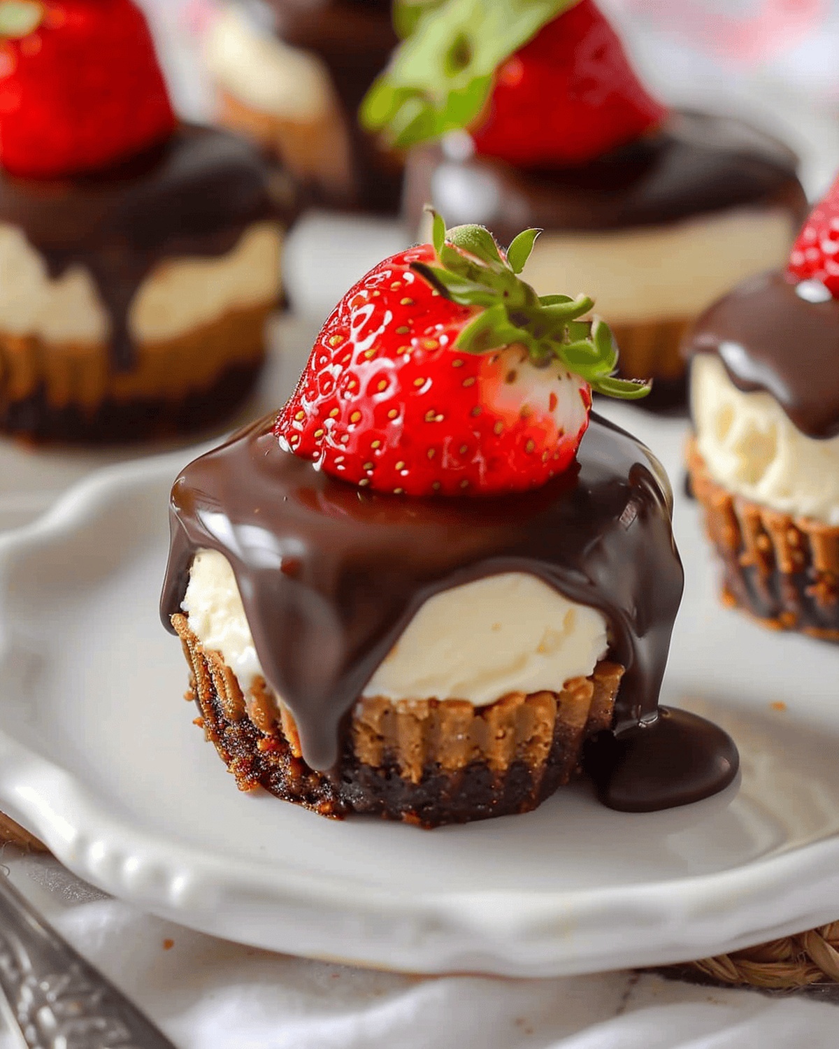 Velvety Chocolate Covered Strawberry Mini Cheesecakes Recipe