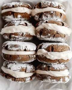 Festive Gingerbread Crinkle Cookie Sandwiches with Vanilla Bean Frosting Recipe