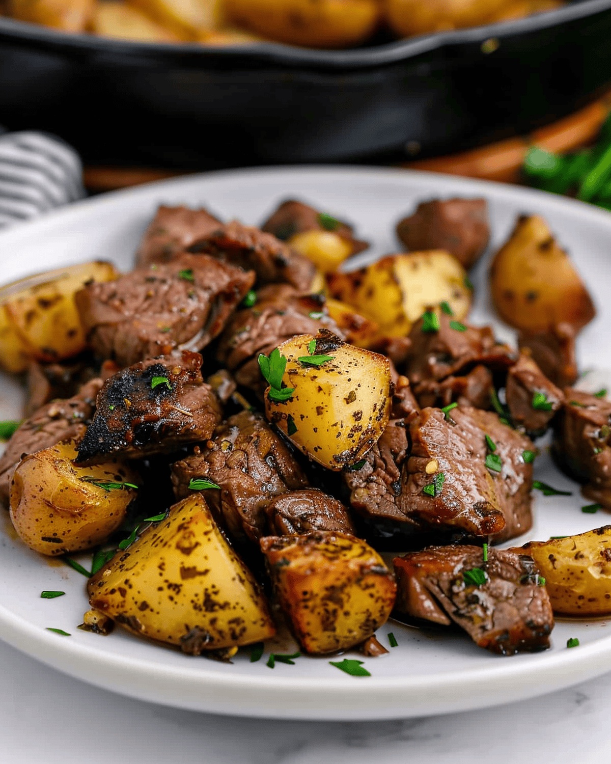 Sizzling Butter Steak Bites with Garlic Herb Potatoes Recipe