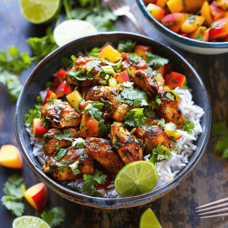 Cilantro-Lime Chicken Bowls With Peach Salsa Recipe