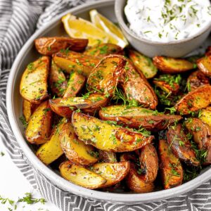 Crispy Greek Potato Wedges with Yogurt Sauce Recipe