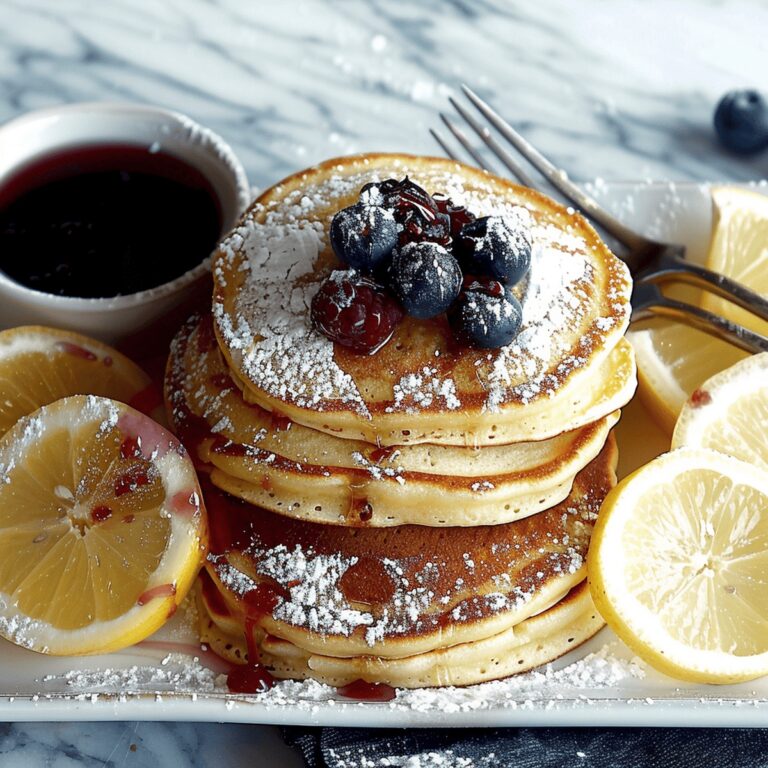 Fluffy Lemon Ricotta Pancakes with Blueberry Syrup Recipe