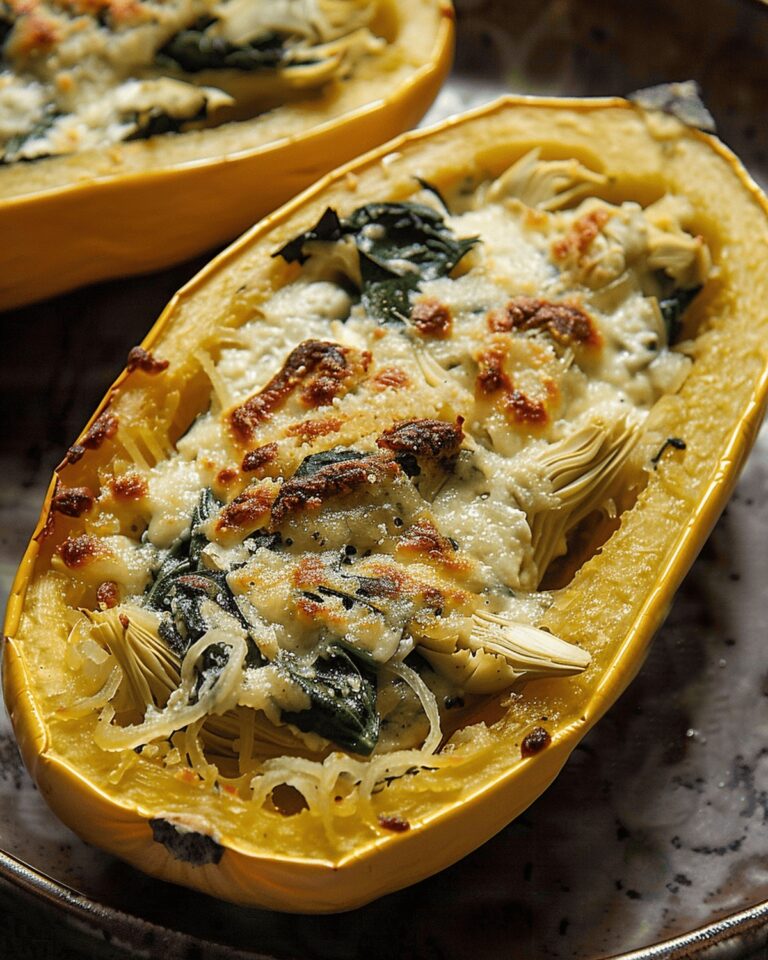 Cheesy Spinach and Artichoke Stuffed Spaghetti Squash Recipe